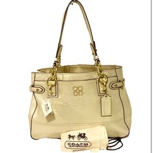 💐COACH 16448 💐 PALE GOLD METALLIC SHIMMER LEATHER CARRYALL TOTE HOBO MSR…